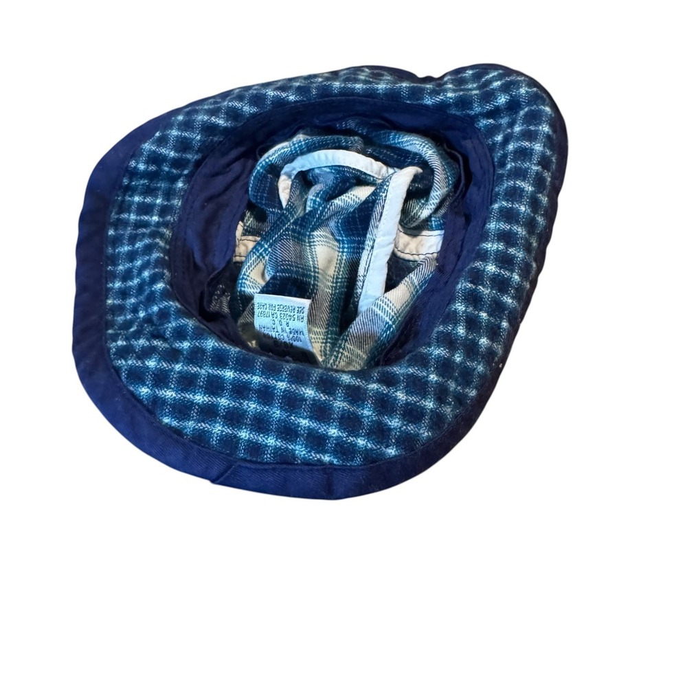 Baby Gap VTG 90s Blue Plaid Cotton Bucket Hat XS/S Navy Trim Flannel Style - Picture 8 of 11